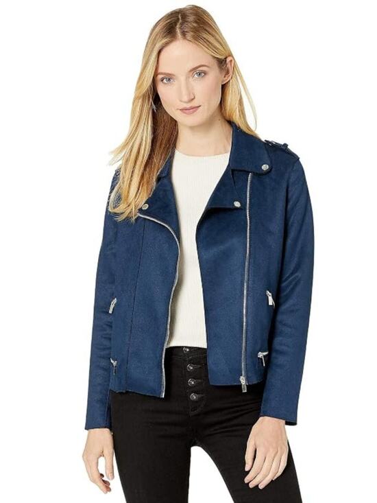 Liverpool Jackets & Blazers - LIVERPOOL Moto Microsuede Zip Jacket Size XS Navy
